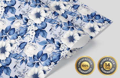 Blue and White Floral Temporary Wallpaper