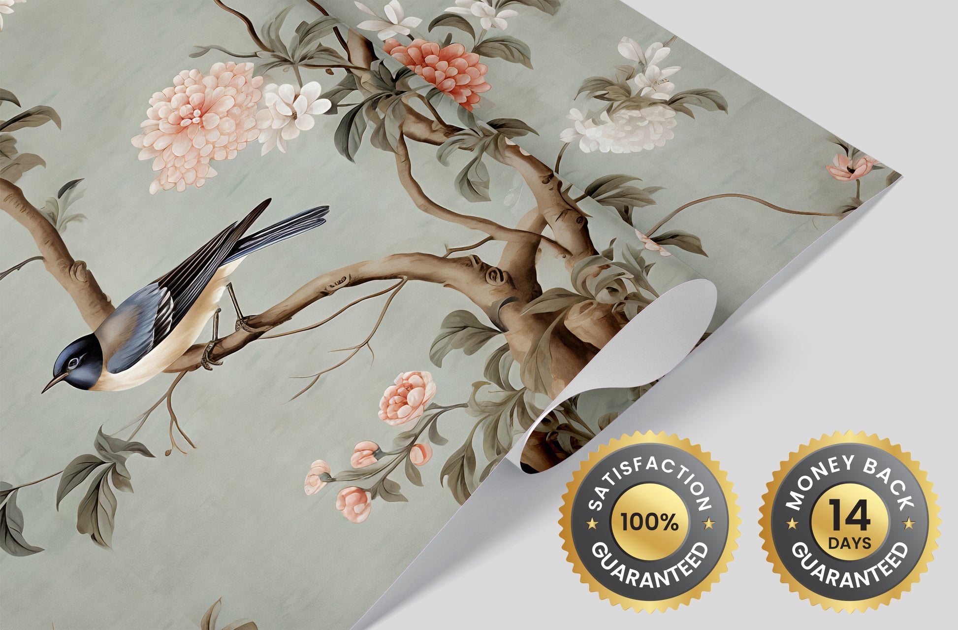 PrePasted Chinoiserie Wallpaper | Silver Lake Mural | Renter-friendly Chinoiserie Wall Decor