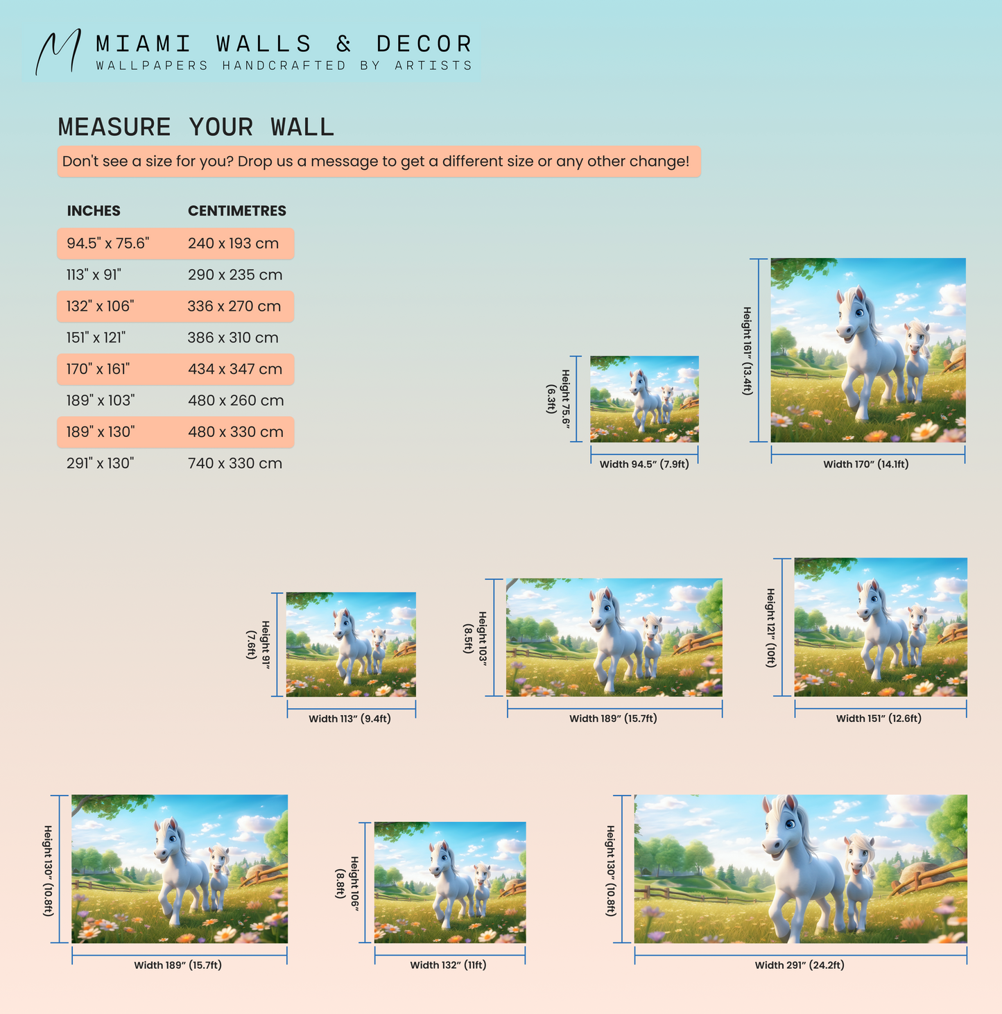 Pony Mural for Kids Room | 3D Horse Mural | Cartoon Character Wallpaper | Horse Peel & Stick Wallpaper | Removable Cartoon Mural for Nursery