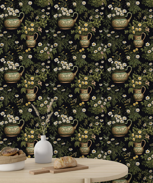 Eco-Friendly Floral Wallpaper with Dark Botanical Design for Sustainable Living