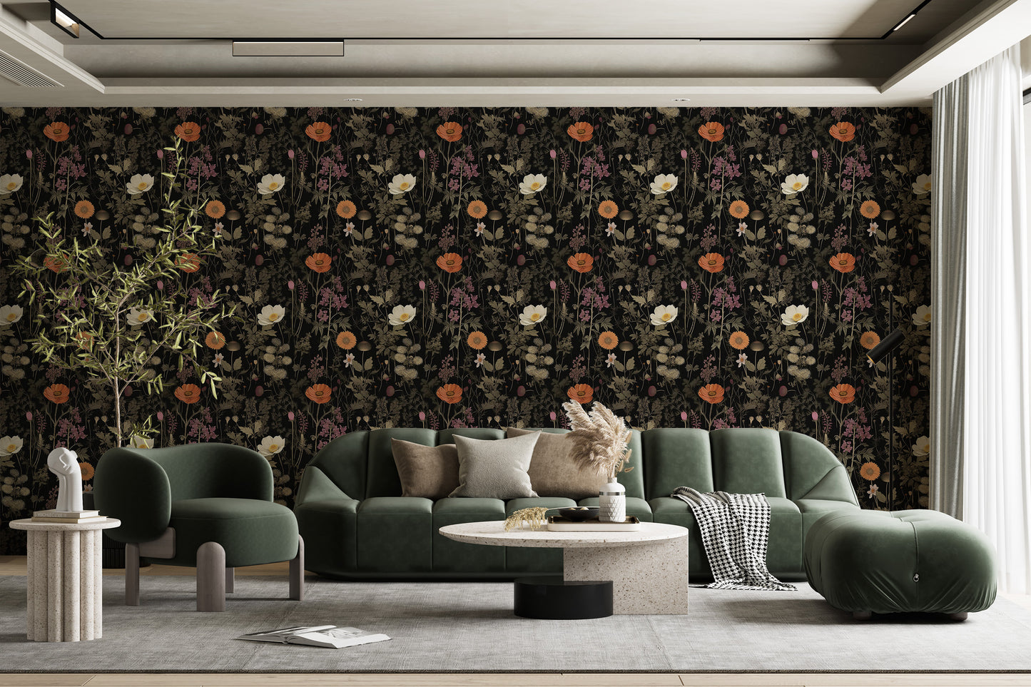Dark Floral Wallpaper - English Flower Peel and Stick Design