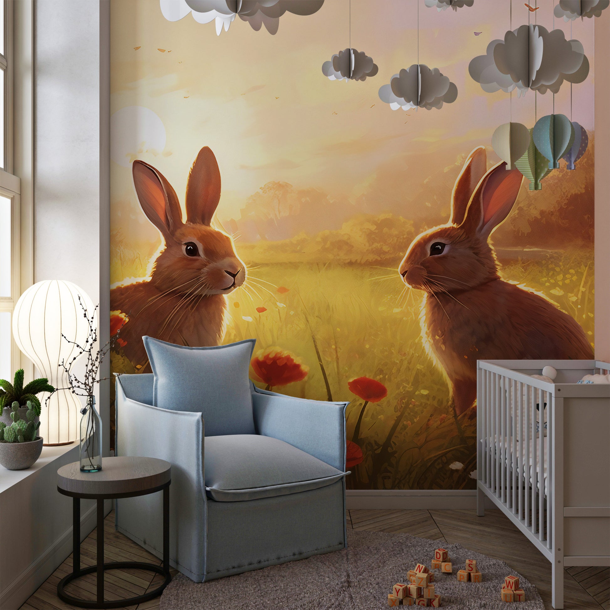 Cute Bunny Mural for Children's Bedroom