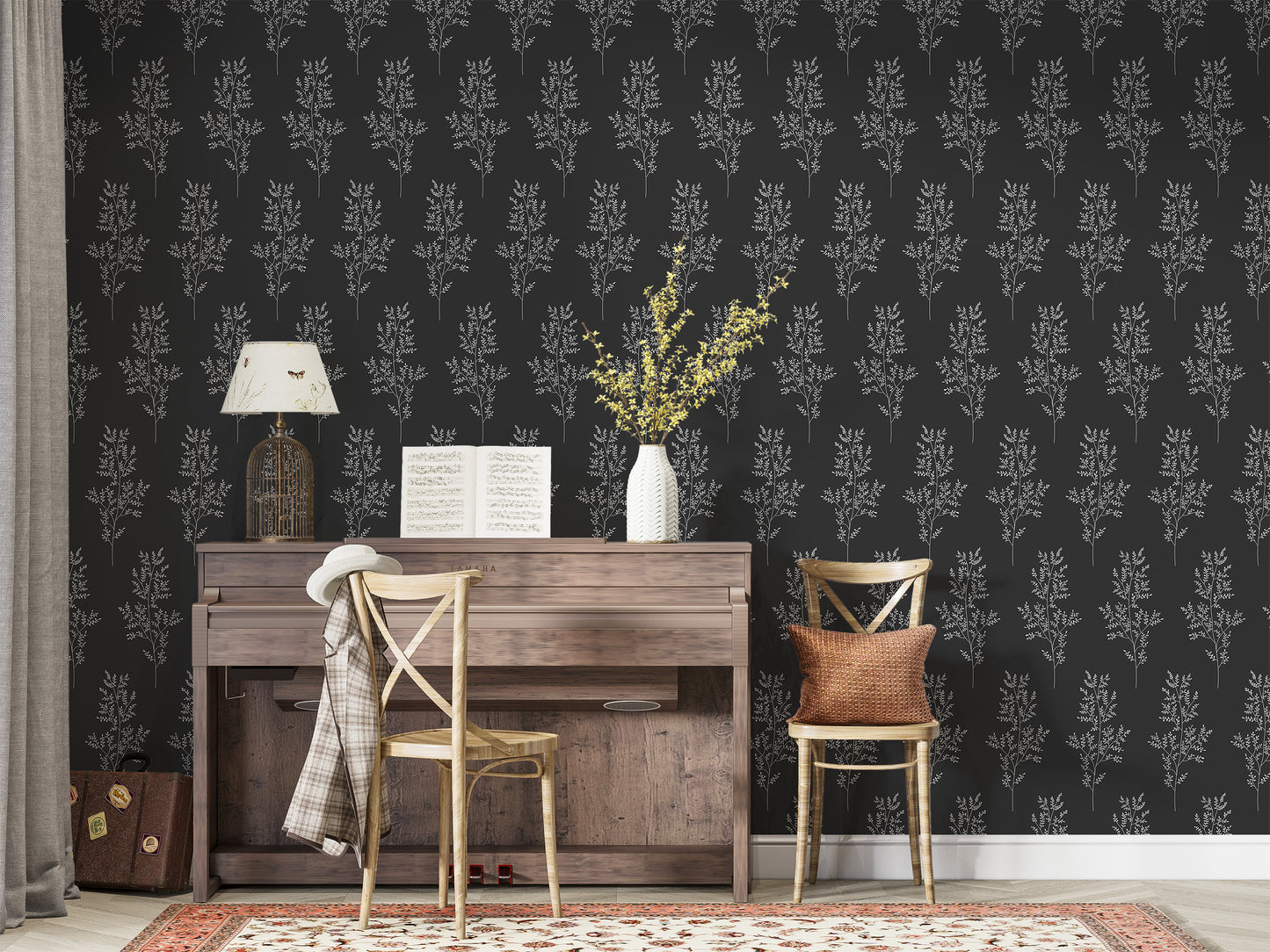 Elevate your walls with eco-friendly black floral wallpaper