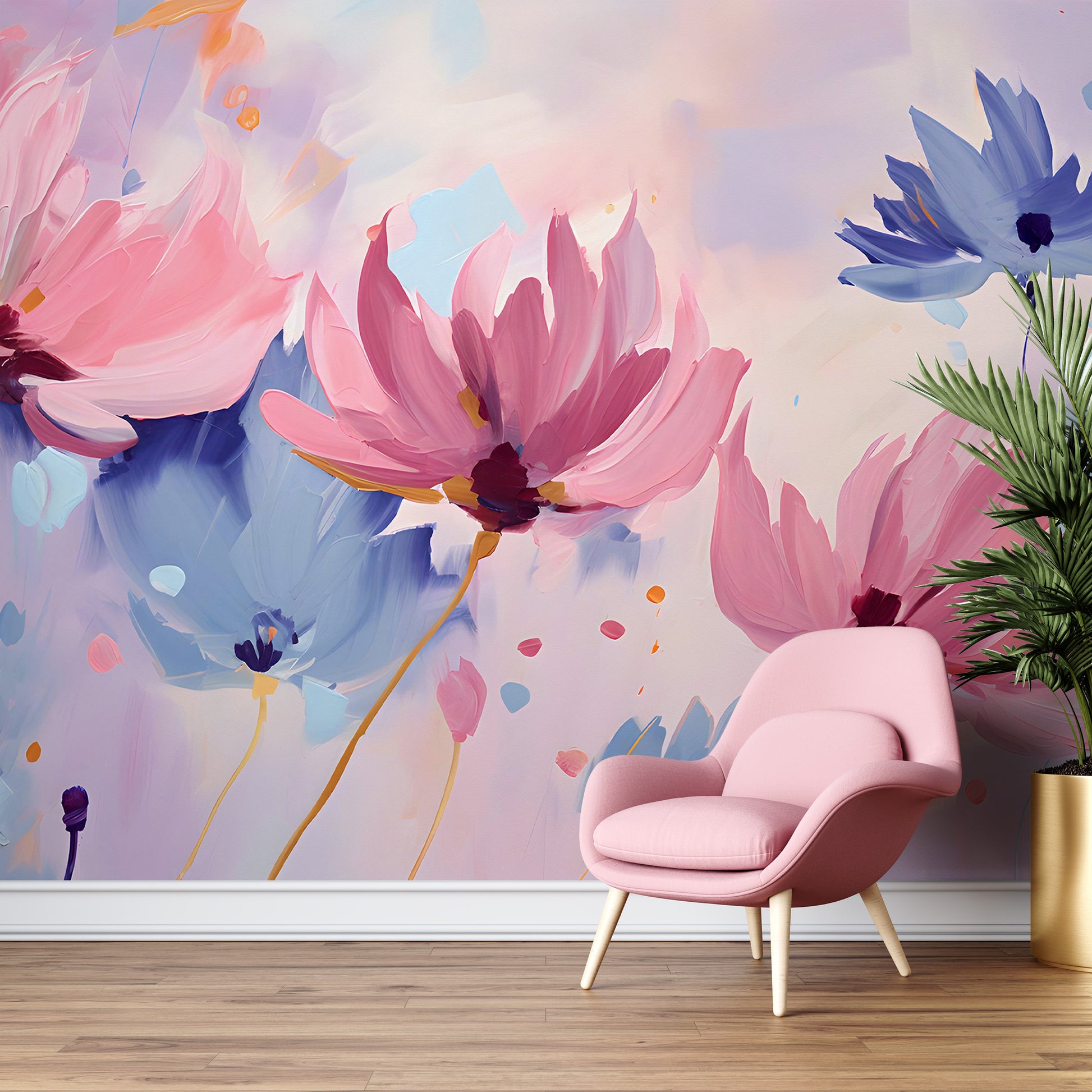 Pink and Blue Floral Peel and Stick Wallpaper