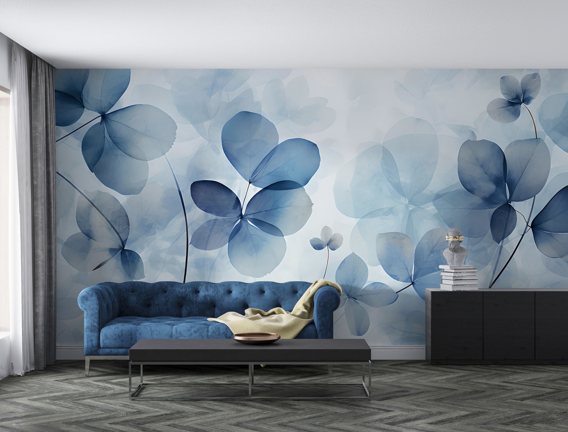 Modern Rent-Friendly Blue Wallpaper