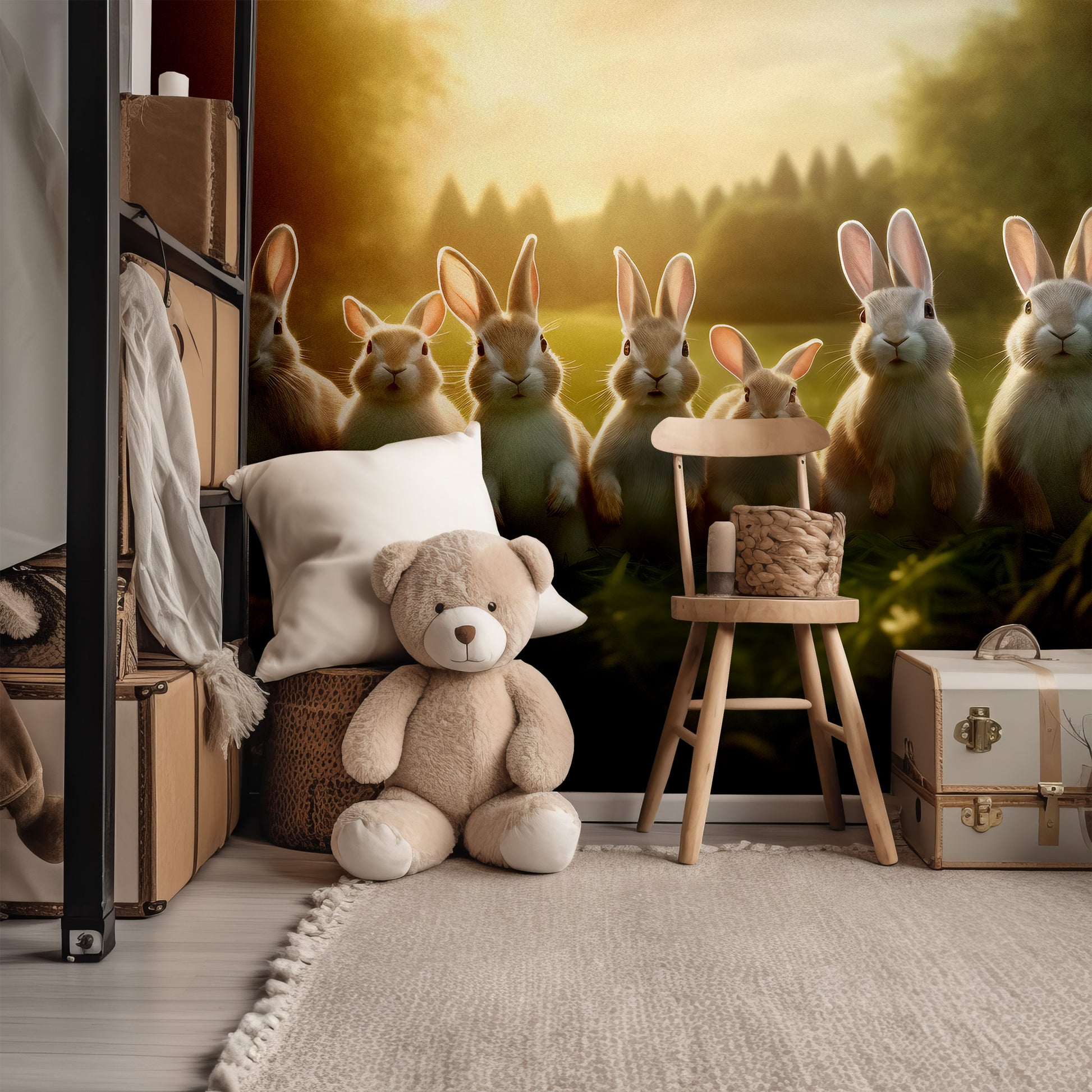 Renter-Friendly Kids' Wall Paper featuring Cute Bunny Motifs