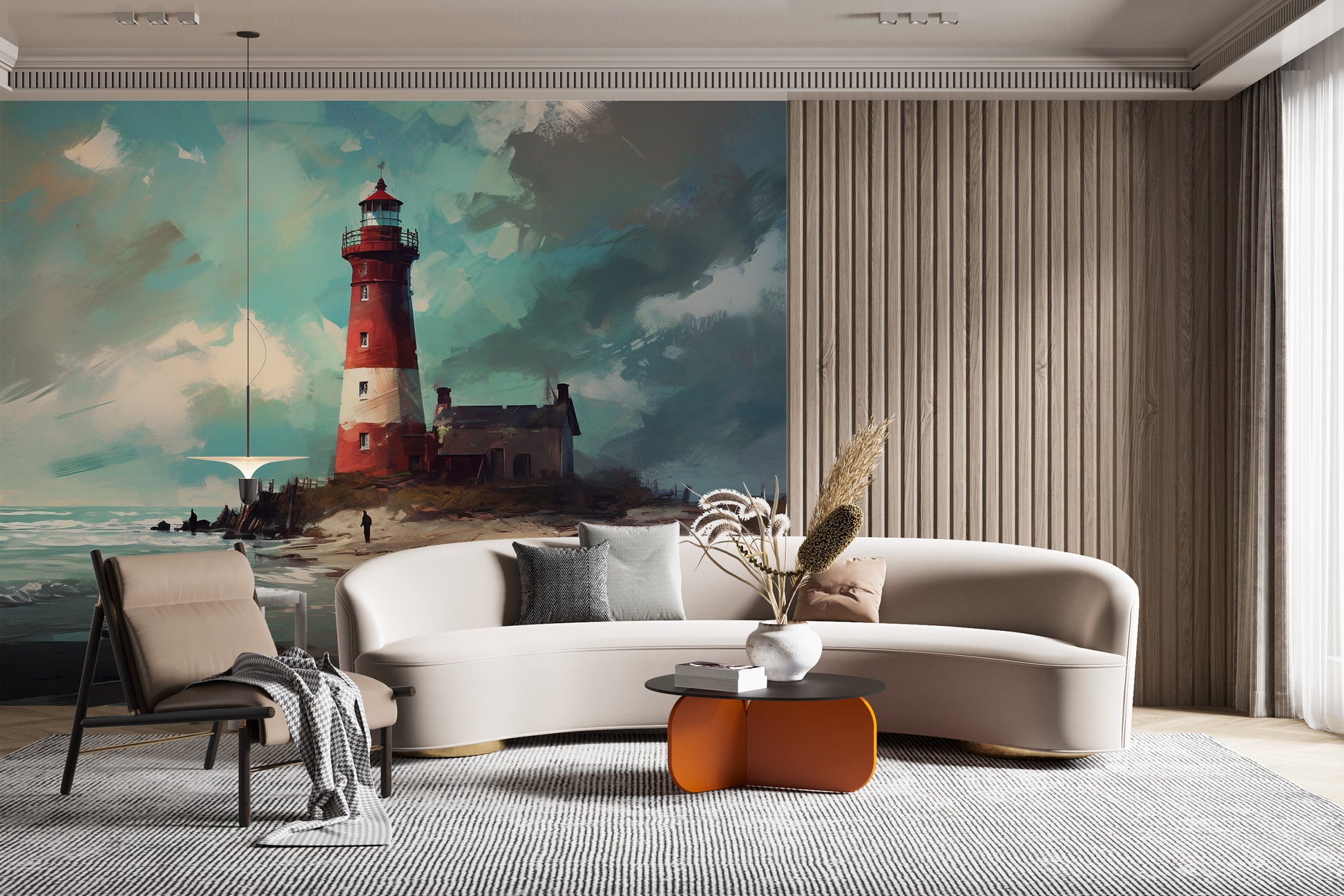 Coastal-Themed Removable Wall Decal with Lighthouse Motif