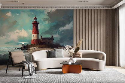 Coastal-Themed Removable Wall Decal with Lighthouse Motif