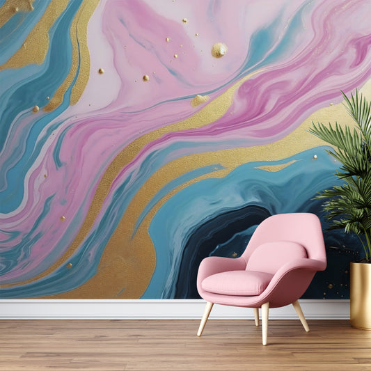 Stunning Blue, Pink, and Gold Wall Covering for Unique and Artistic Interiors