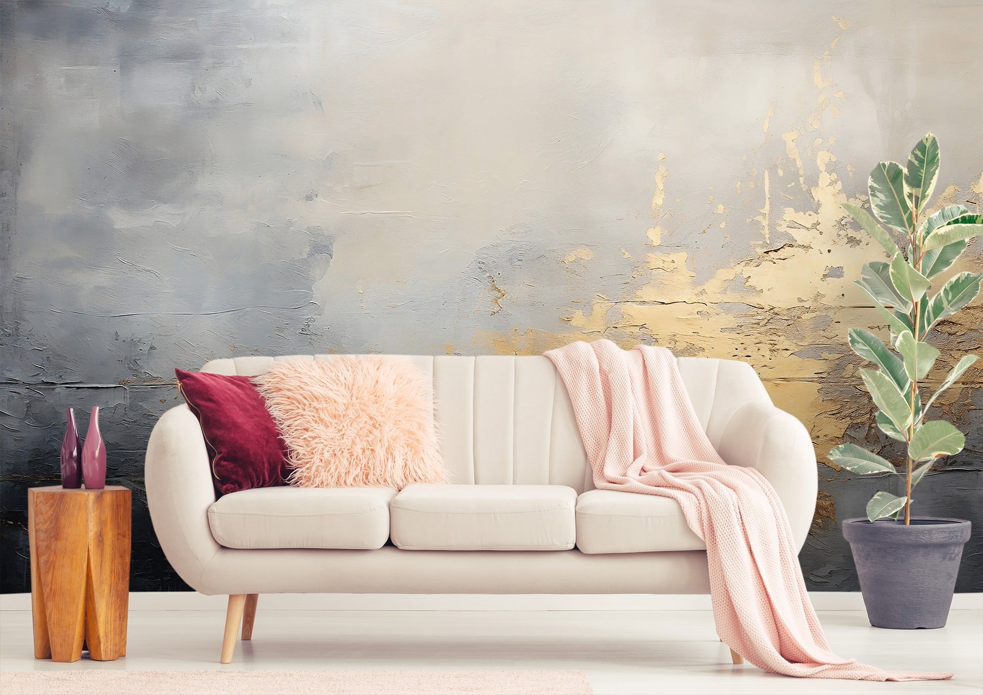 Peel and Stick Grey and Gold Wall Mural - Watercolor Elegance