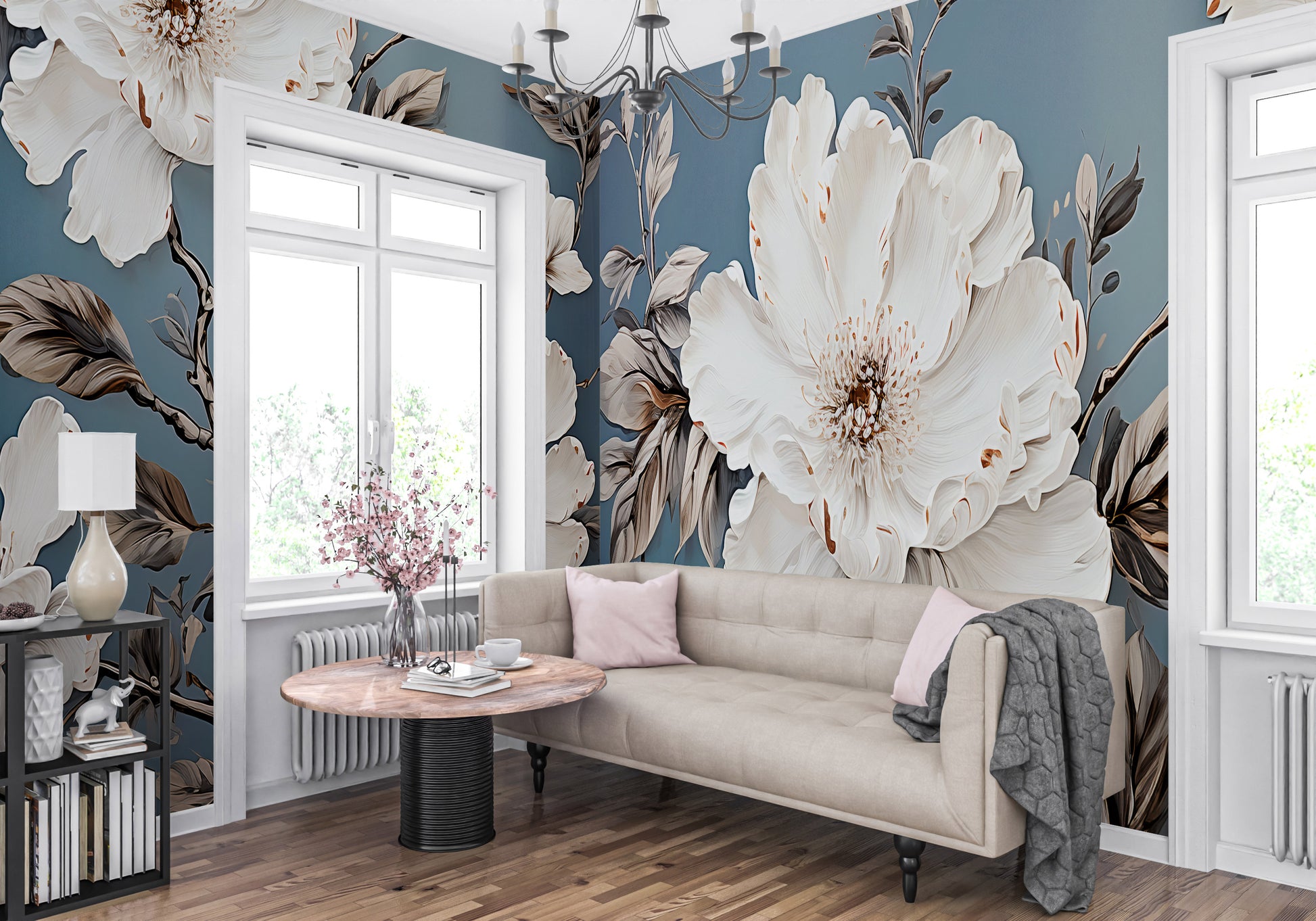 Stylish White Flowers Wallpaper