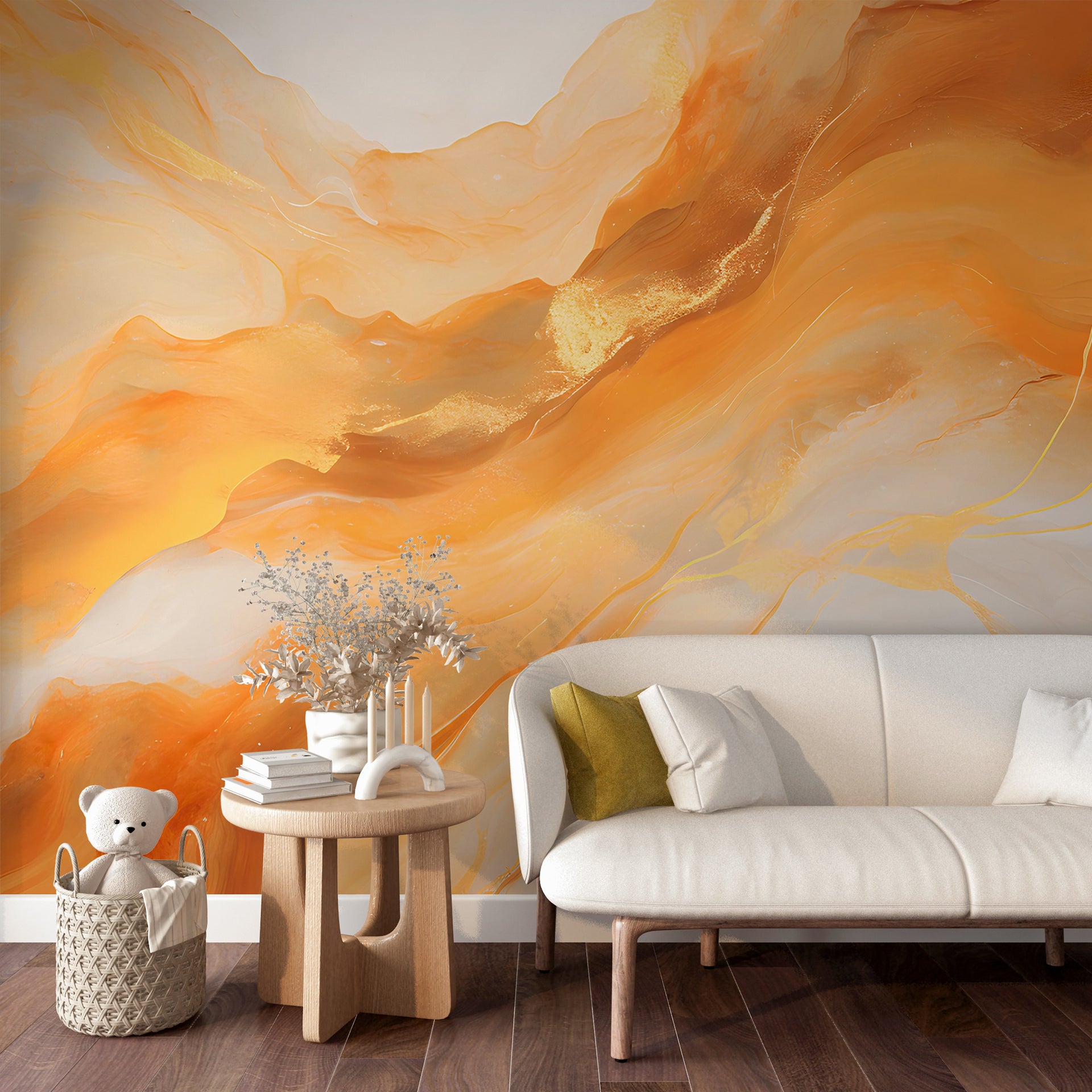 orange wallpaper for living room