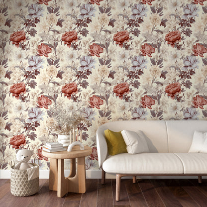 Beige Floral Pattern Self Adhesive Wallpaper