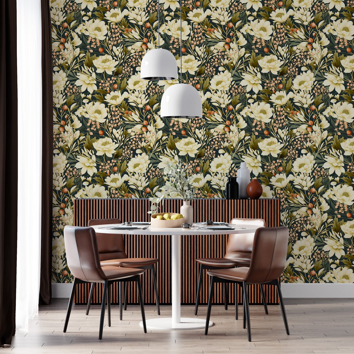 Removable Dark Floral Wall Covering