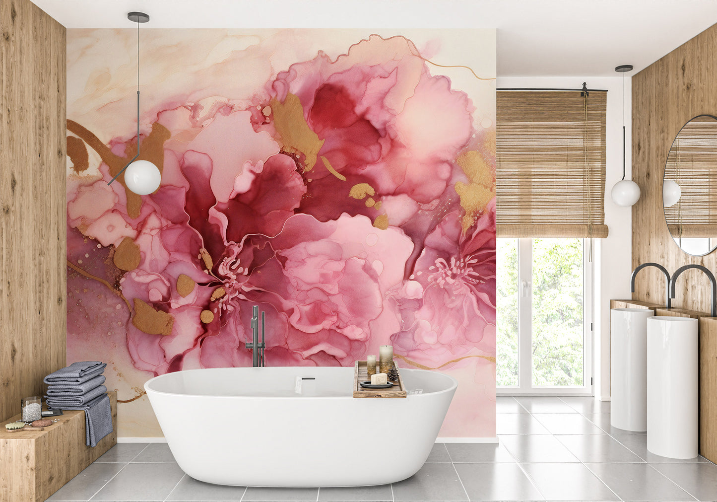 Renter-Friendly Abstract Liquid Wall Covering in Watercolor Style