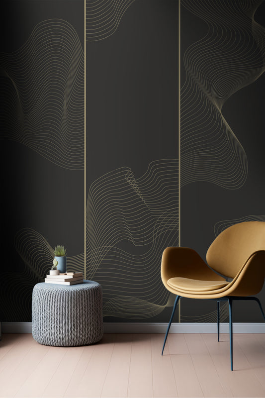 PVC-Free Abstract Gold Line Wall Covering for Sustainable Interior Design