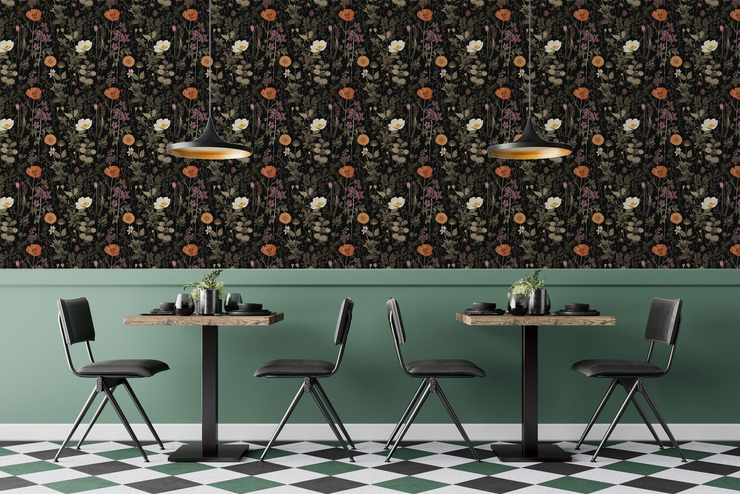 Dark Botanic Wallpaper for Living Room - Botanical Elegance