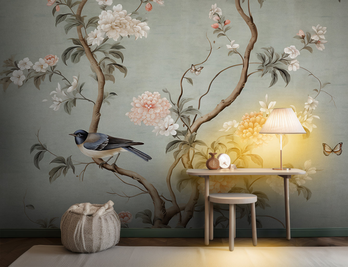 Chinoiserie Wall Art | Silver Lake Mural | Non-toxic Chinoiserie Peel and Stick Wallpaper
