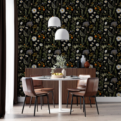 Removable Dark Floral Pattern Wallpaper