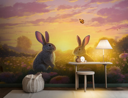 Eco-friendly bunnies mural for a sustainable room design