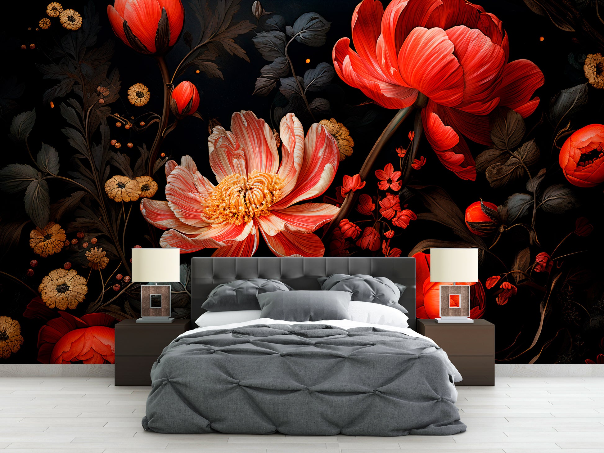 Romantic Dark Floral Wallpaper