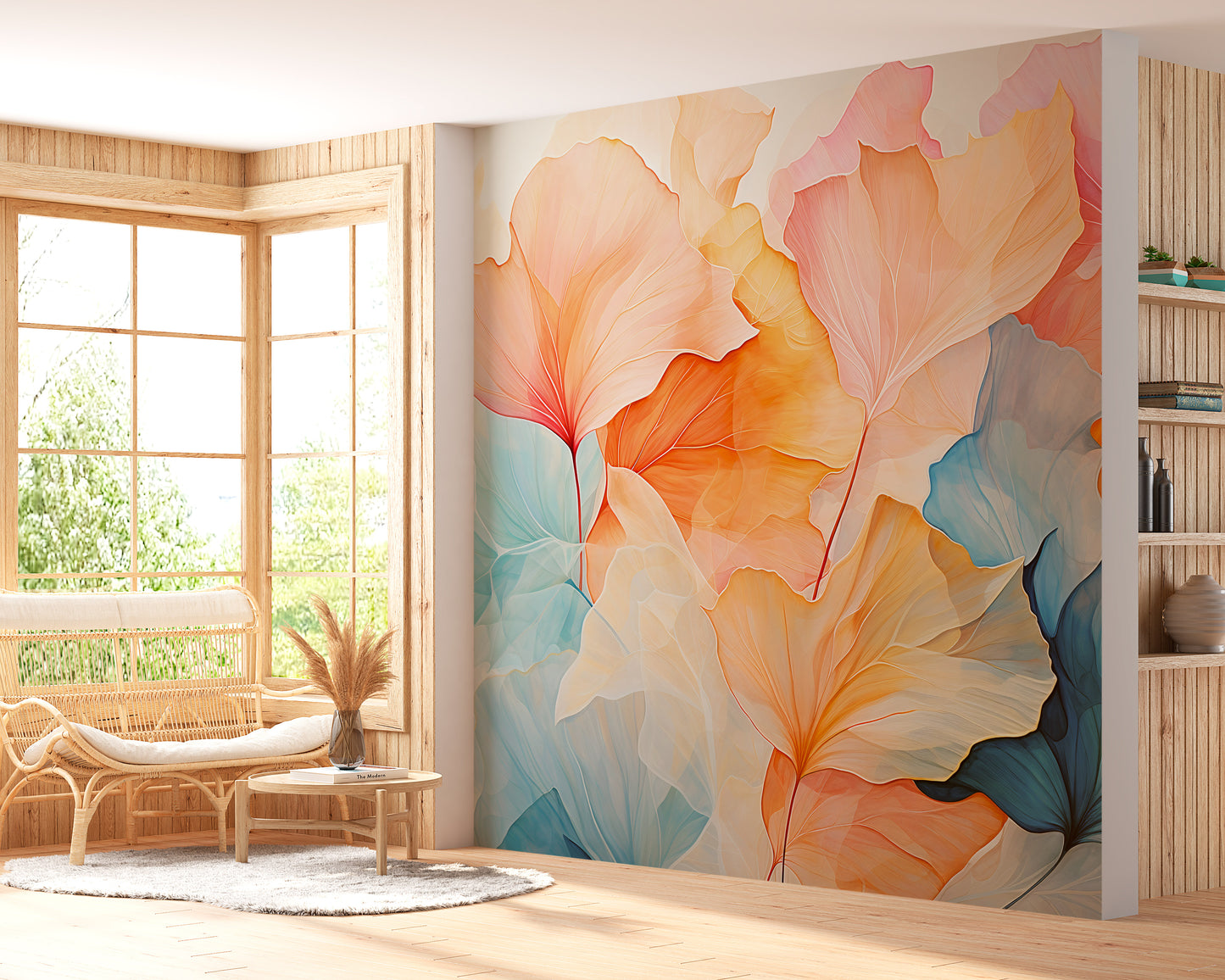 Unique Wall Decor: Orange Abstract Flowers Mural