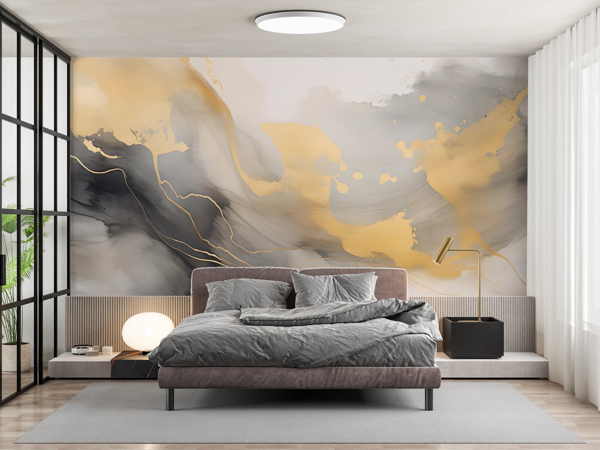 Timeless Grey and Gold Ink Mural