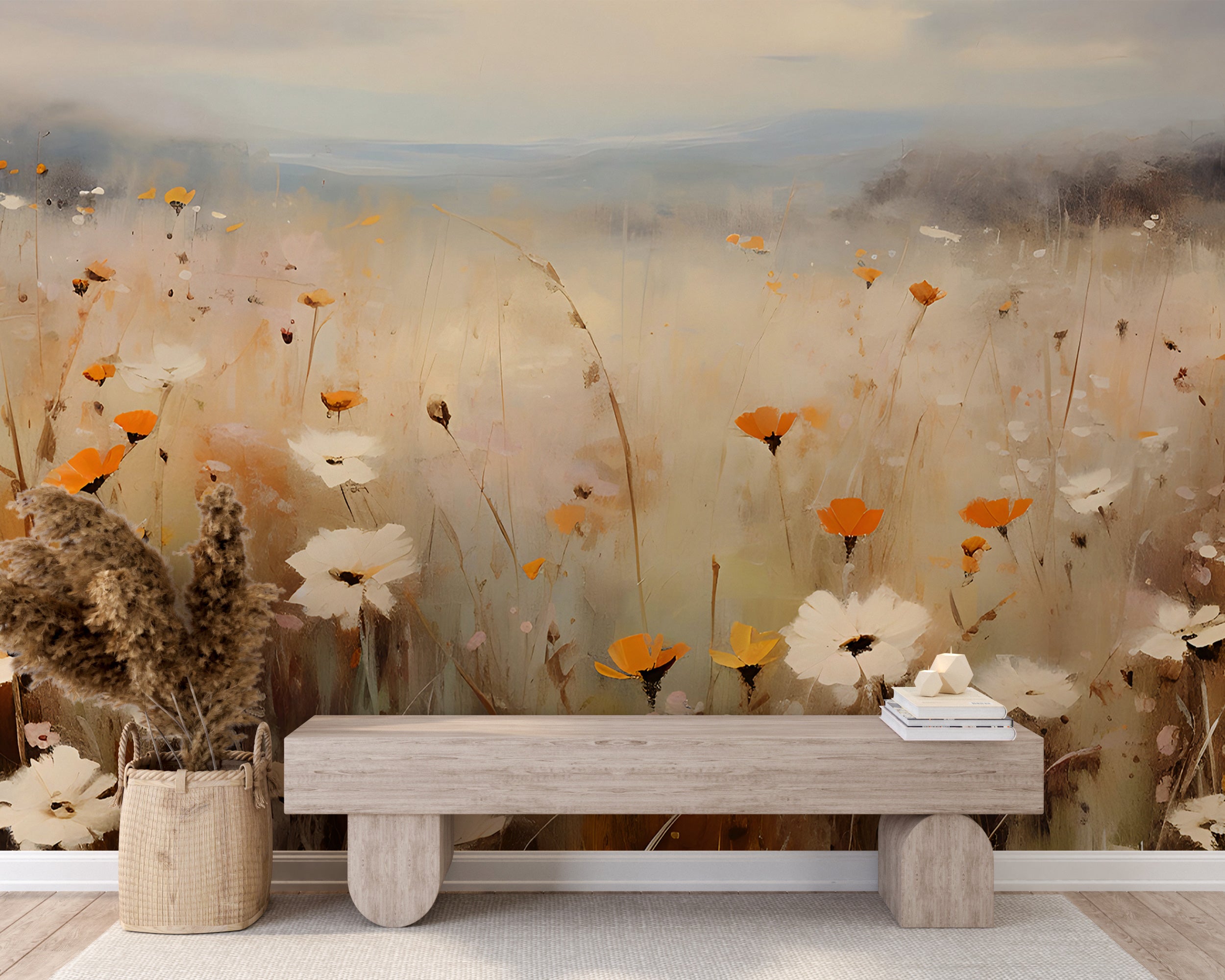 Meadow Floral Landscape Mural | Peel & Stick Wallpaper – Miami Walls ...