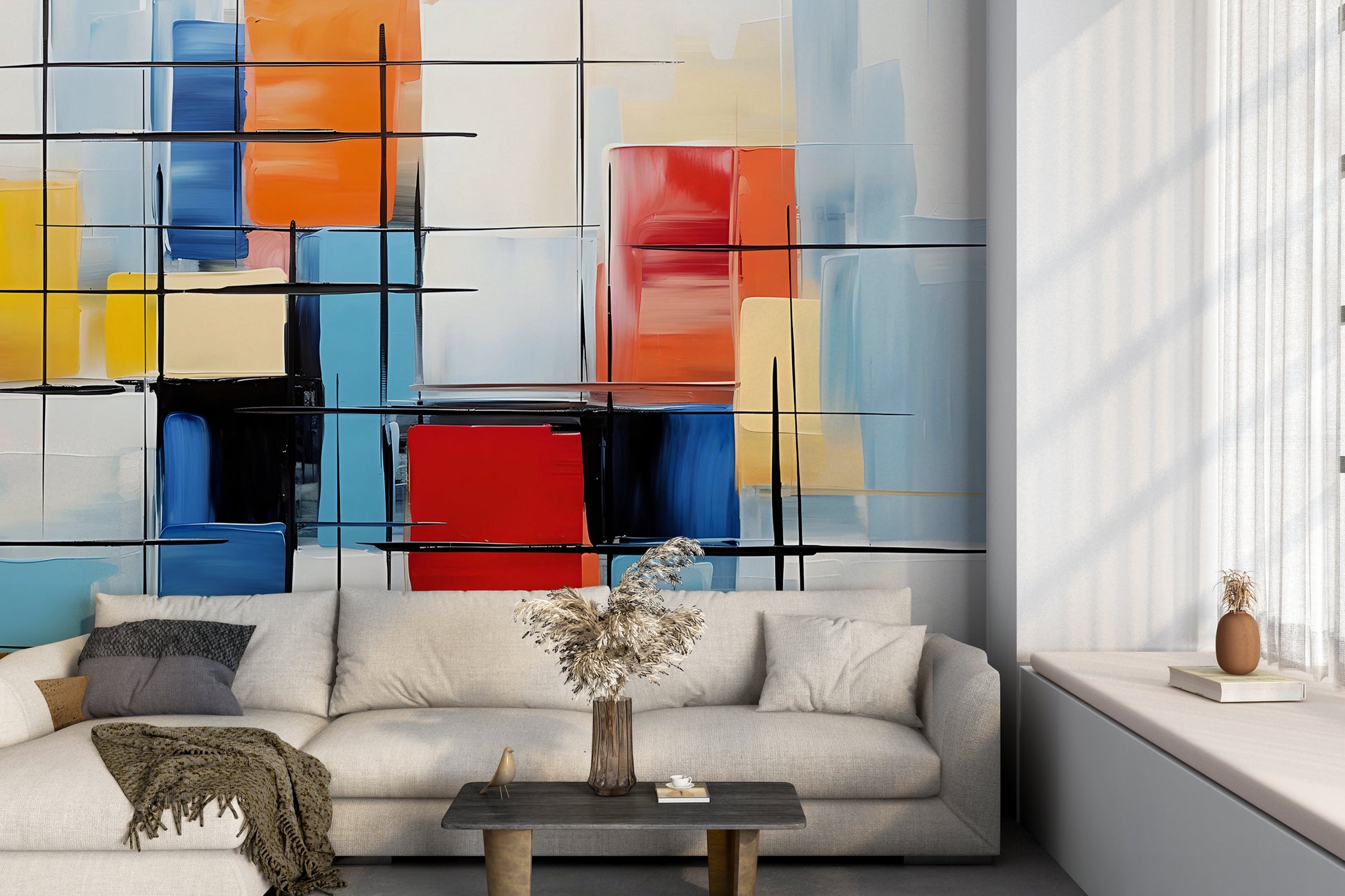 Abstract Mondrian Style Peel and Stick Wallpaper
