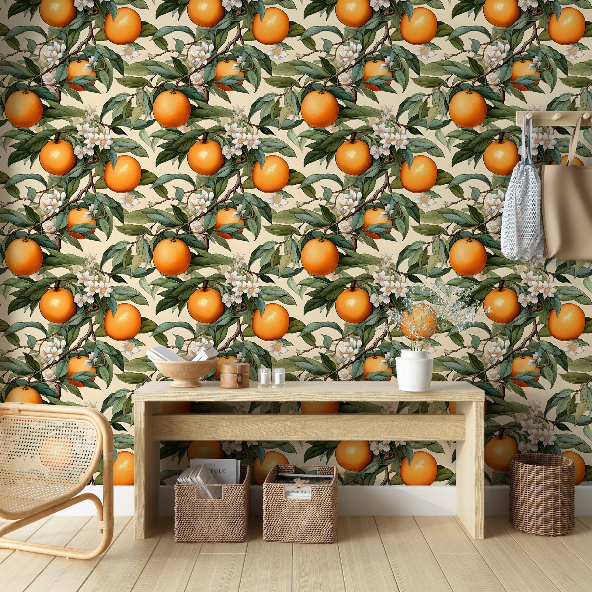 Orange Fruit Floral Peel and Stick Wallpaper