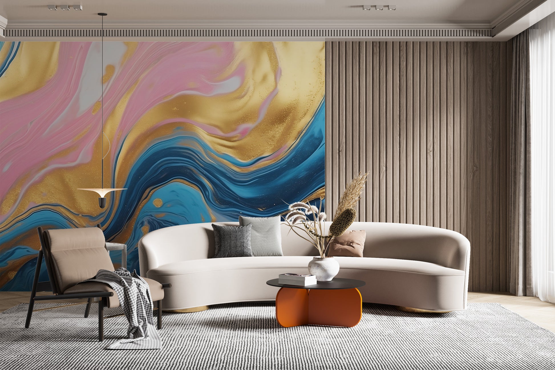 Versatile Abstract Mural for Transforming Living Room Interiors
