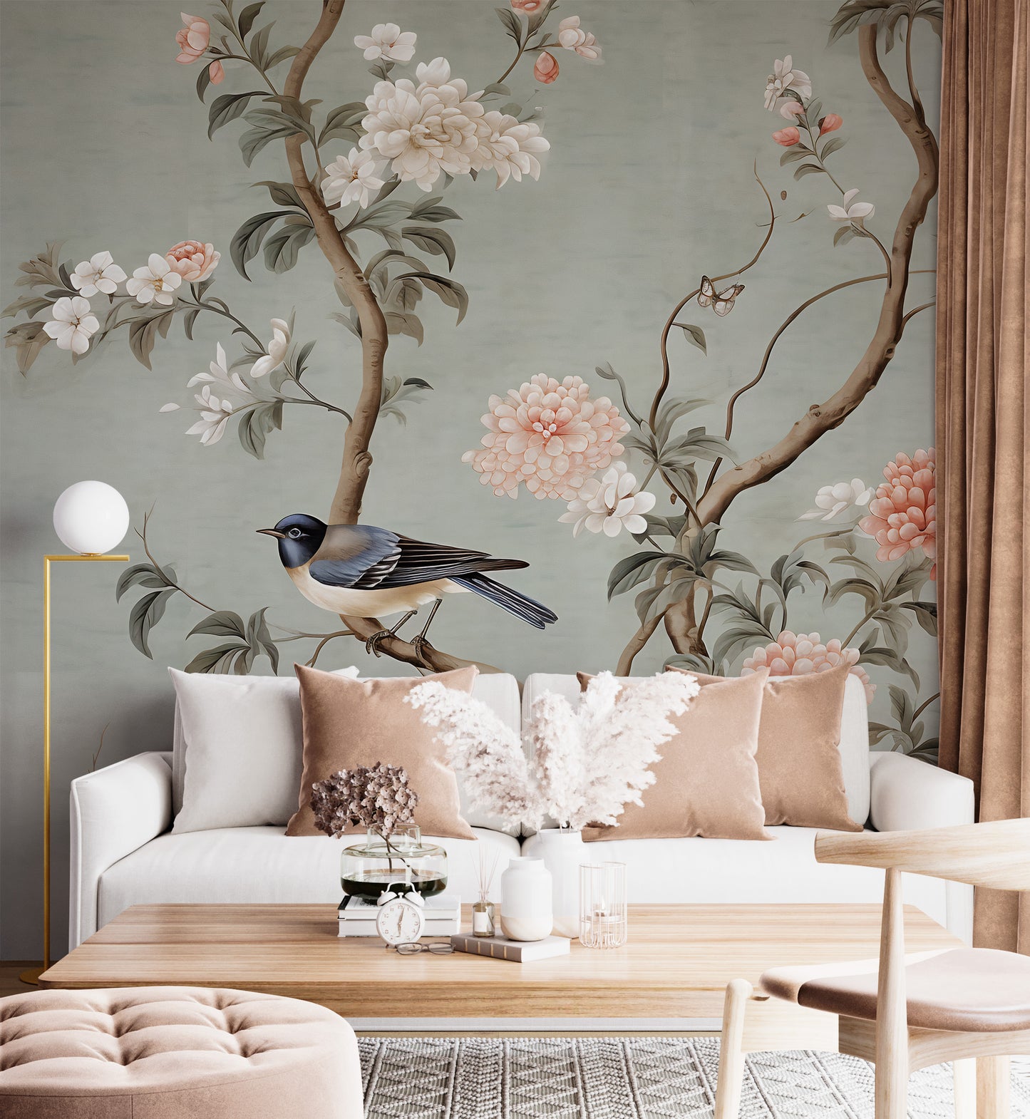 Chinoiserie Silver Lake Decor | Removable Chinoiserie Wallpaper | Renter-friendly Wall Mural