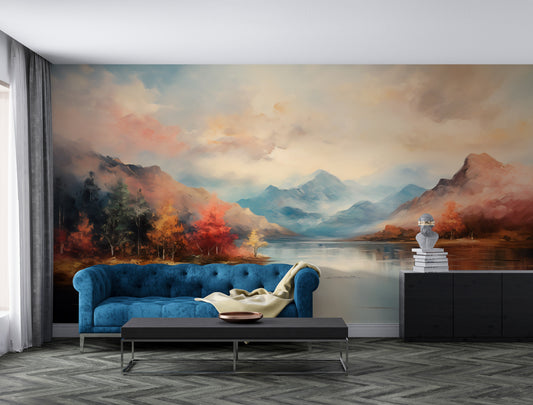 Watercolor Nature Mural for Living Room