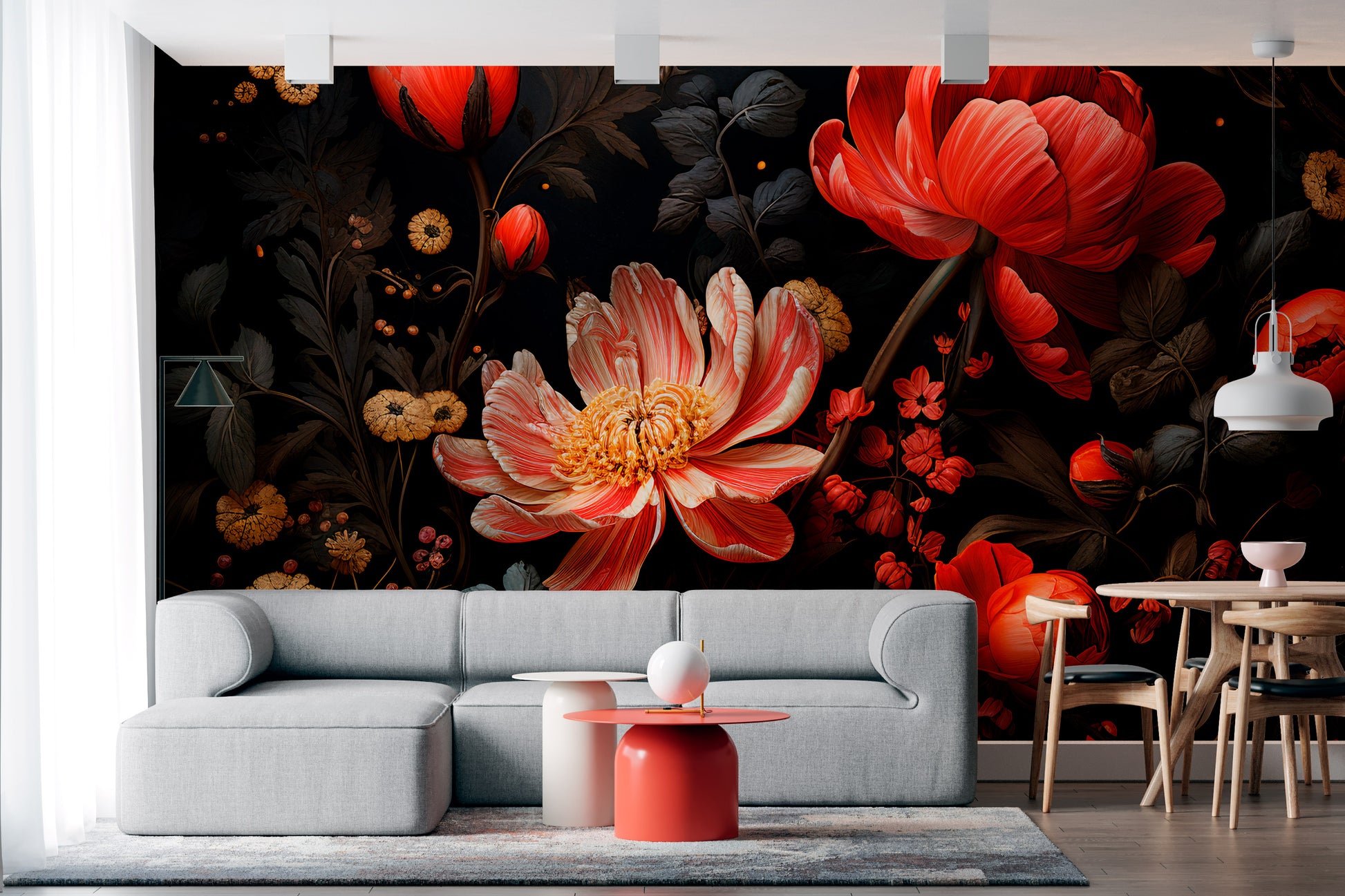 Elegant Red Blooms Wall Mural