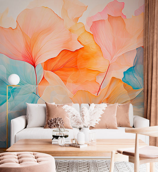 Orange Abstract Flowers Wallpaper for Vibrant Wall Decor