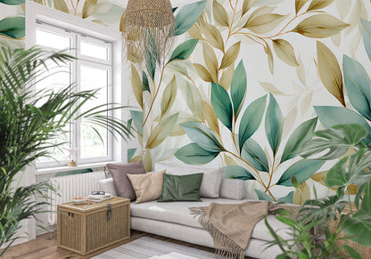 Sophisticated Gold Leaves Removable Wallpaper