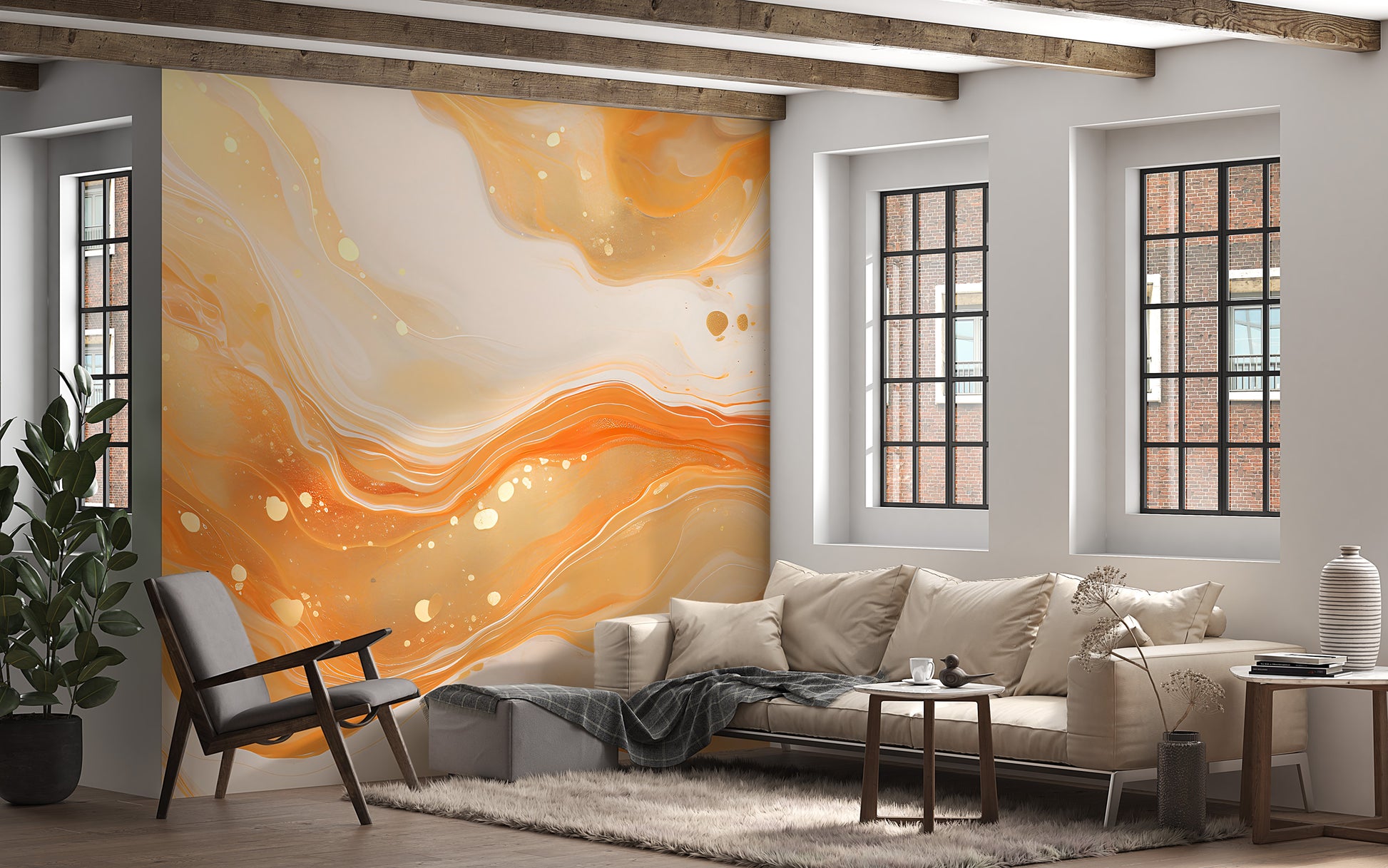Orange Gold Abstract Wall Art