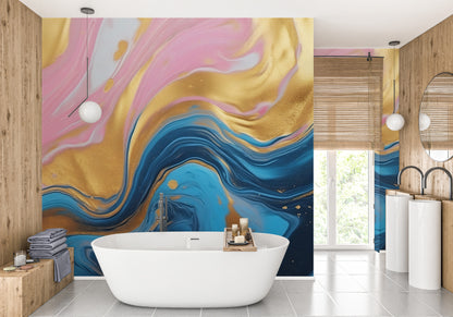 Easy-to-Apply Removable Wallpaper with Abstract Liquid Design