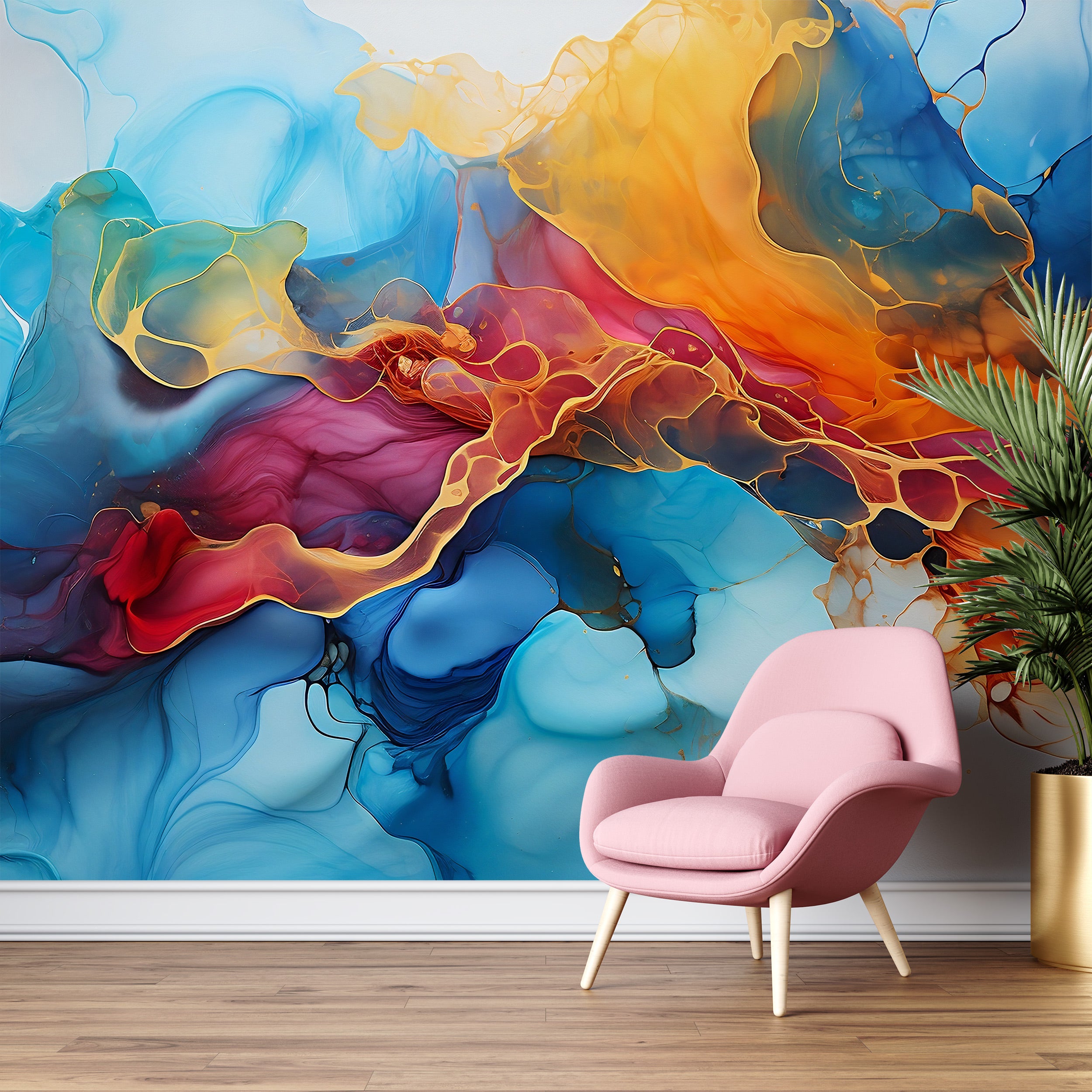 Abstract Peeling Sticker Watercolor Abstract Peel & Stick Mural Wallpaper | Self Adhesive Mural ...