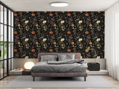Dark Botanical Wall Decal - Floral Art for Walls