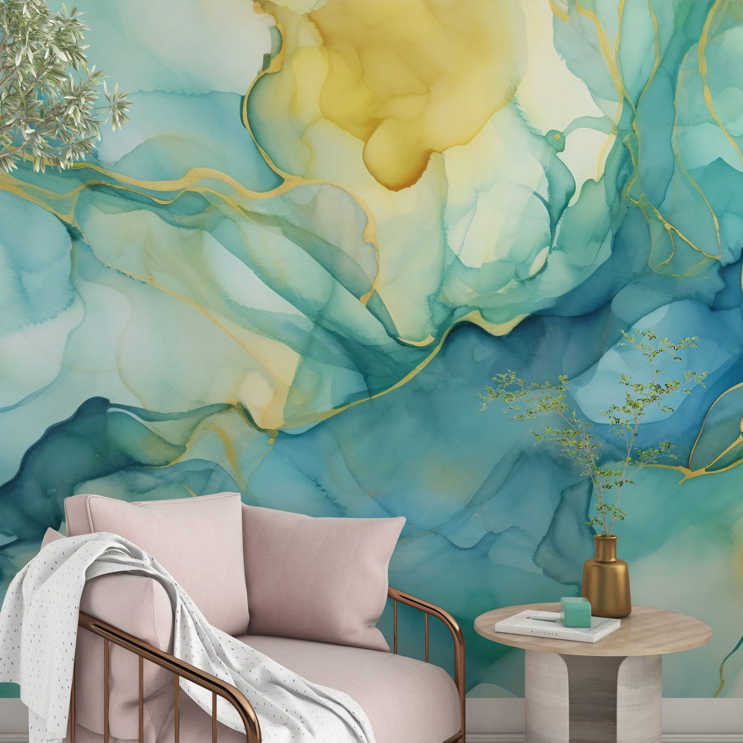 Watercolor Abstract Wallpaper for Living Room Decor