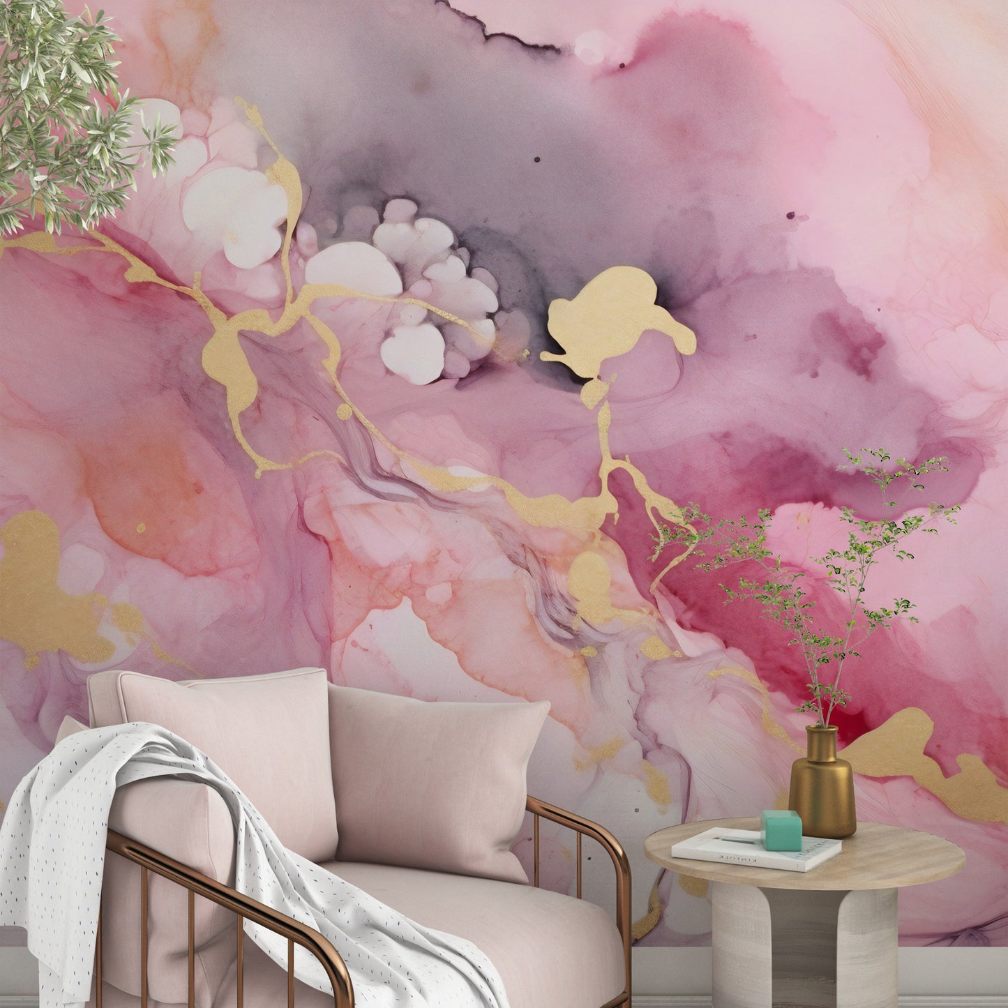 Pink and Gold Marble Wall Covering