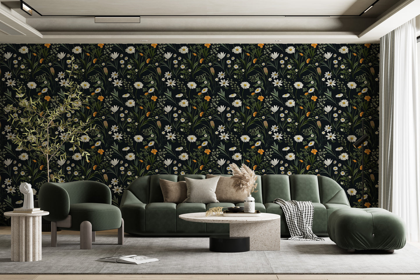 Dark Wildflower Wallpaper | Dark Floral Pattern Wallpaper | Dark Botanic Temporary Wallpaper | Dark Flower Peel and Stick Wallpaper