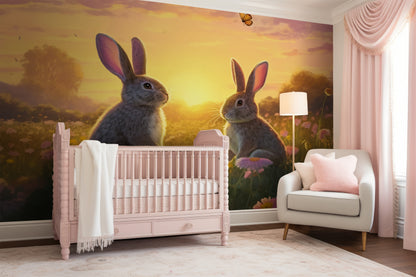 Bunny-themed nursery mural for renter-friendly decor