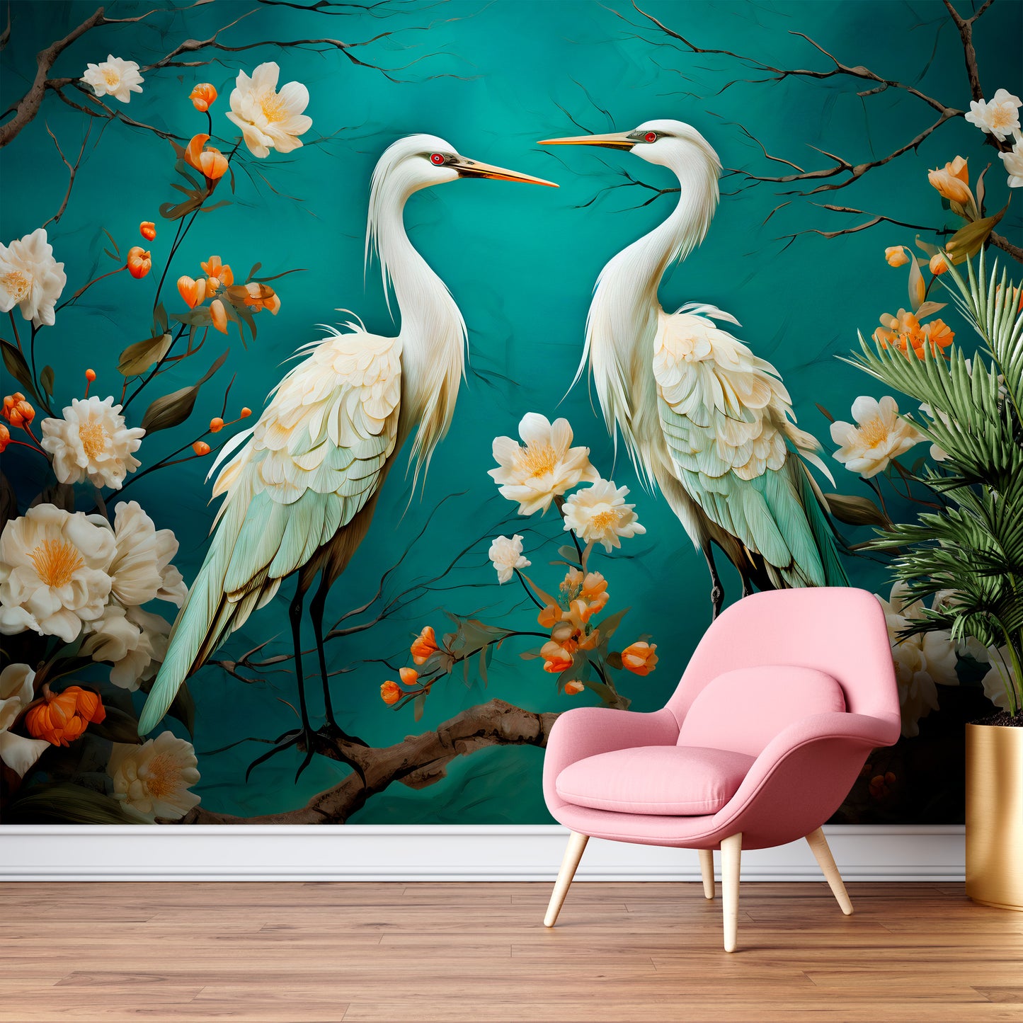 Lush Green Birds Mural for a Refreshing and Natural Ambiance