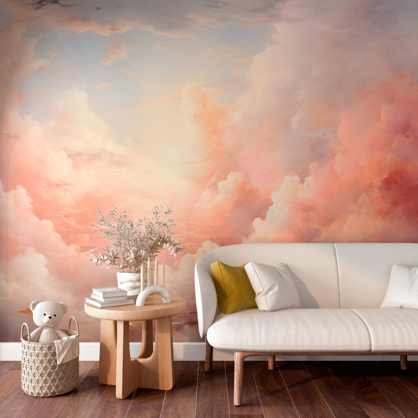Pink Sky Mural with Clouds