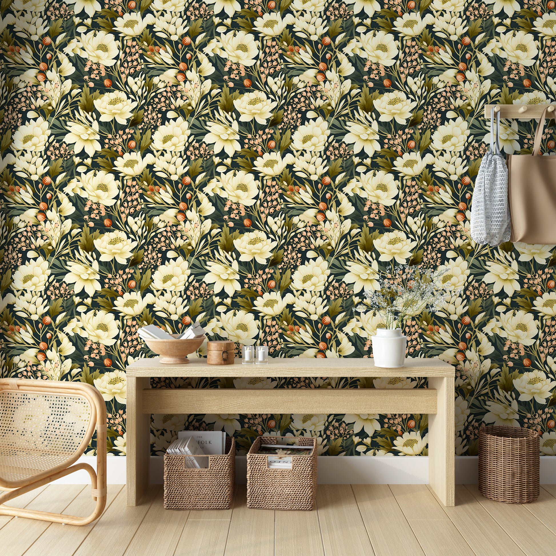  Dark Floral Pattern Removable Wallpaper