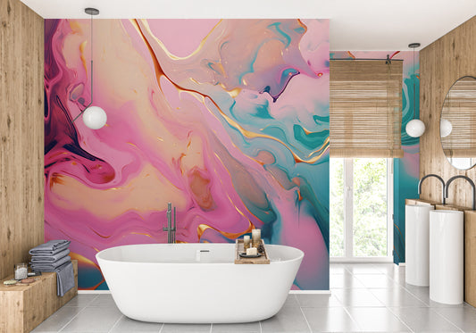 Self-Adhesive Wall Covering with Abstract Alcohol Ink Design for Quick Installation