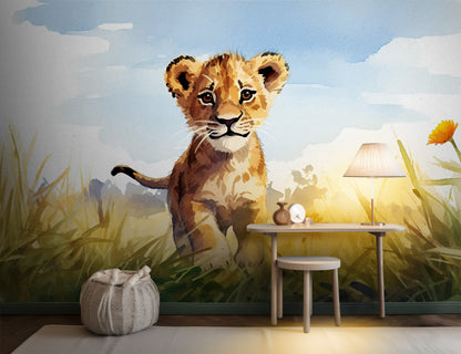 Safari-Themed Peel & Stick Wallpaper with Playful Lion Mural