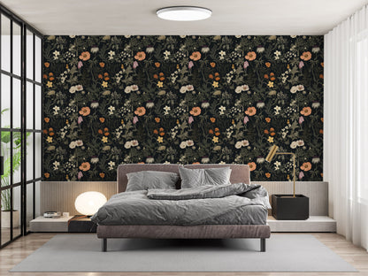 Dark Flower Peel and Stick Mural - Floral Wall Design